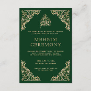 Carte D'accompagnement Floral Orné Vert et Or Musulman Musulman Mehndi