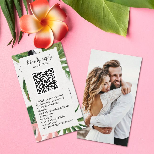 Carte D'accompagnement Floral QR Code photo en ligne boîtier RSVP (Créateur téléchargé)