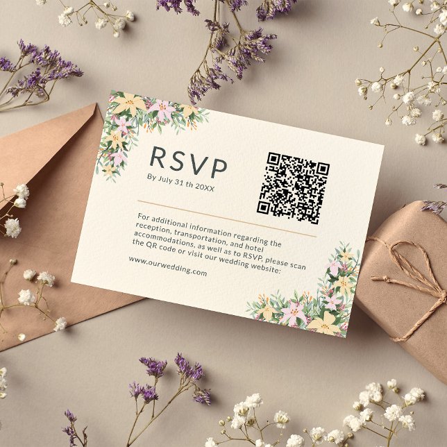 Carte D'accompagnement Floral romantic wedding Website RSVP QR Code (Créateur téléchargé)
