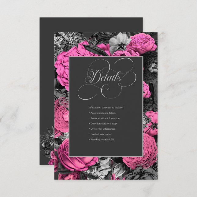 Carte D'accompagnement Floral rose noir | Mariage botanique chic moderne (Devant / Derrière)