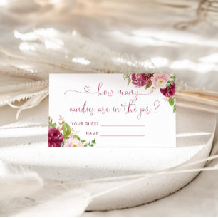 Carte D'accompagnement Floral rose roux bordeaux devinez combien de bonbo