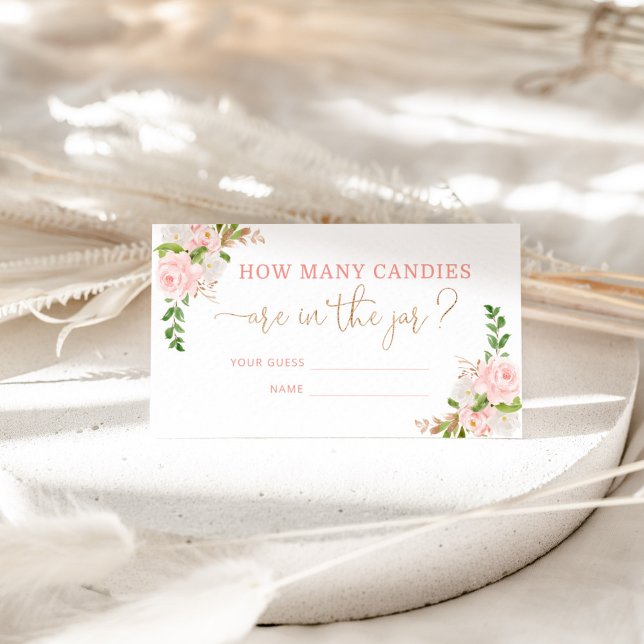 Carte D'accompagnement Floral rose vif devinez combien de bonbons (Créateur téléchargé)