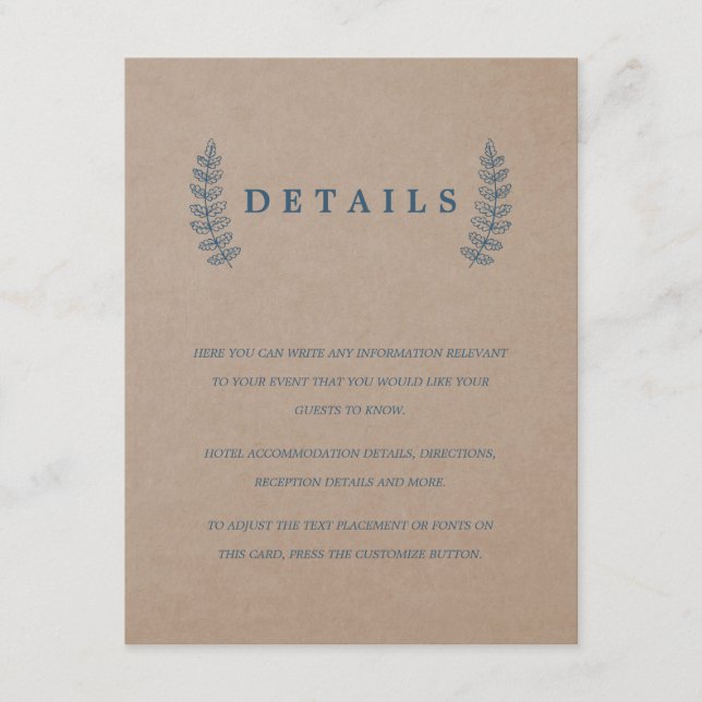 Carte D'accompagnement Floral rustique | Faux Kraft - Fiche Mariage (Devant)