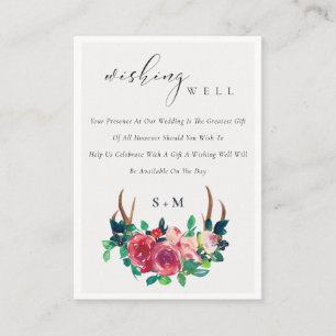 Carte D'accompagnement Floral Stag Antler Monogram Mariage Wishing well