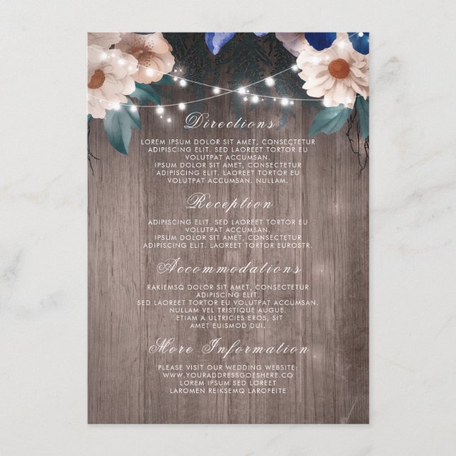 Carte D'accompagnement Floral String Lights Rustic Wood Détails du Mariag (Devant)