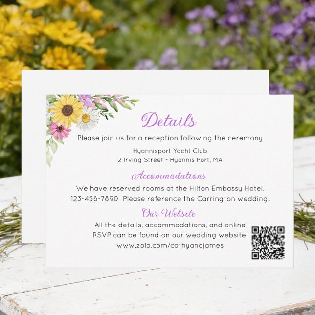 Carte D'accompagnement Floral Sunflower Daisy Garden Wedding Details (Créateur téléchargé)