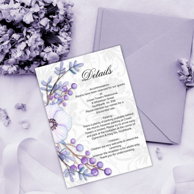 Carte D'accompagnement Floral violet Mariage Damask Détails (Créateur téléchargé)