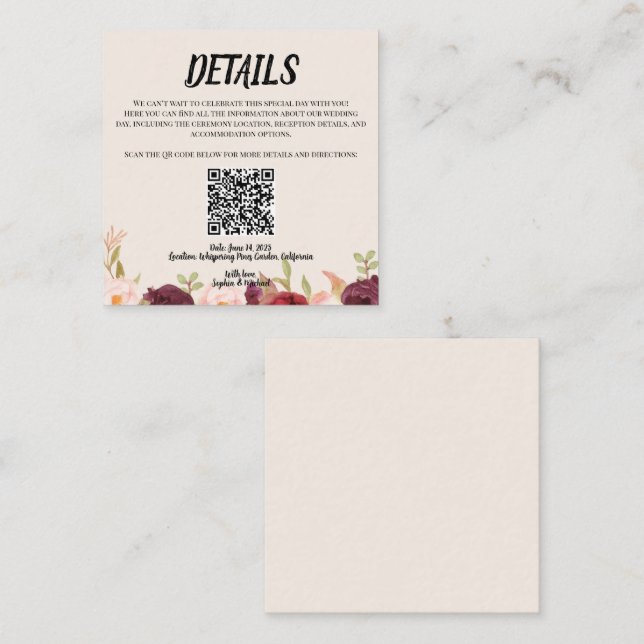 Carte D'accompagnement Floral Watercolor Wedding (Devant / Derrière)