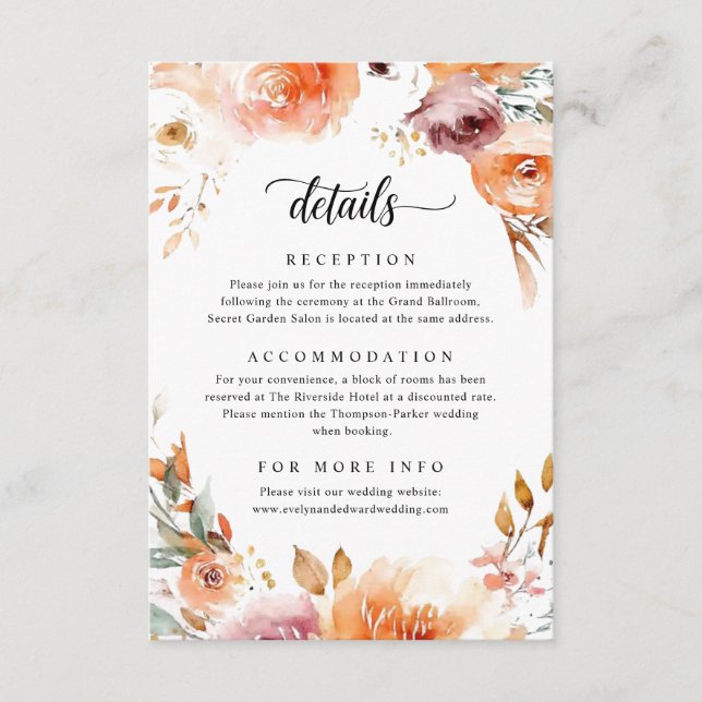 Carte D'accompagnement Floral Wedding Details (Devant)