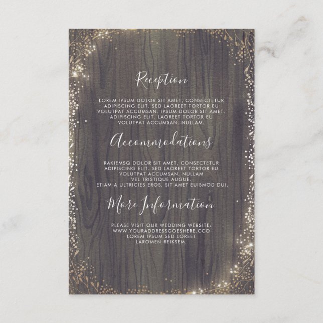 Carte D'accompagnement Floral Wood and Gold Information du Mariage Invité (Devant)