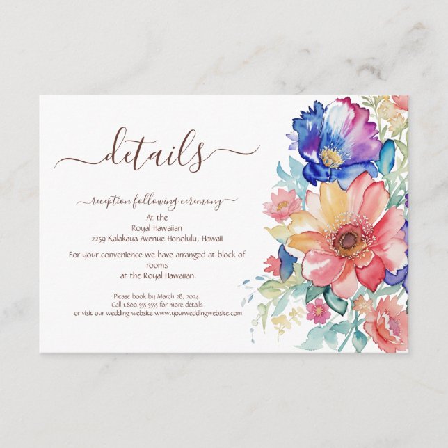 Carte d'Accompagnement Florale Aquarelle Bold Bleu (Devant)