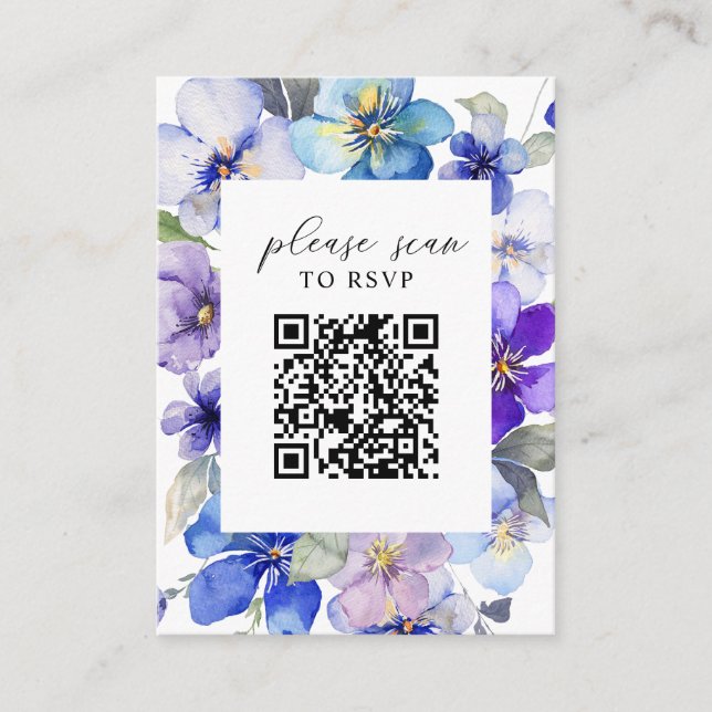 Carte D'accompagnement Florales bleu violet QR Code Mariage RSVP (Devant)