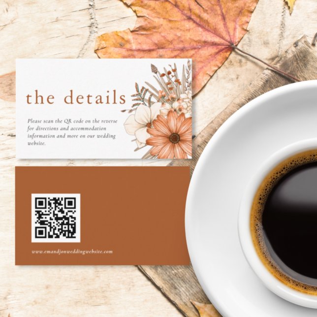 Carte D'accompagnement Florales d'automne modernes QR Code Détails du Mar (Créateur téléchargé)