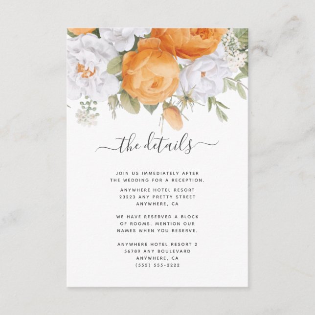 Carte D'accompagnement Flore blanc ranunculus orange (Devant)