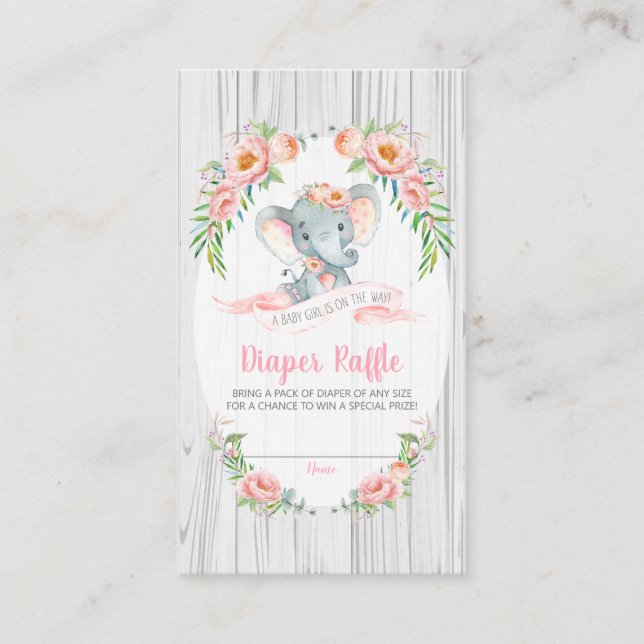 Carte D'accompagnement Flore Boho Elephant Baby shower Déchets Raffle (Devant)