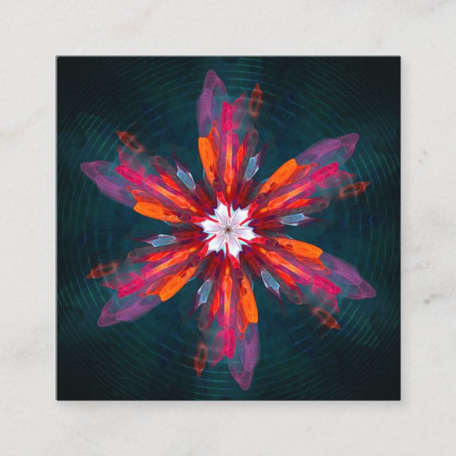 Carte D'accompagnement Flore Mandala Flowers Orange Red Blue Abstract (Devant)