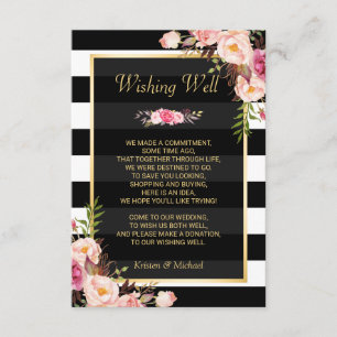 Carte D'accompagnement Flore noir blanc rayures   Mariage Wishing well