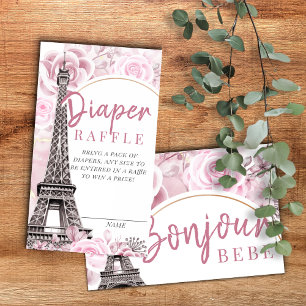 Carte D'accompagnement Flore rose or Bonjour Bebe Diaper Raffle