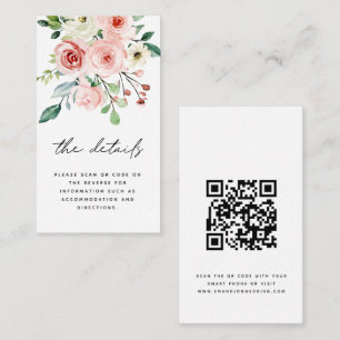 Carte D'accompagnement Flore rose rose moderne QR Code Détails Mariage