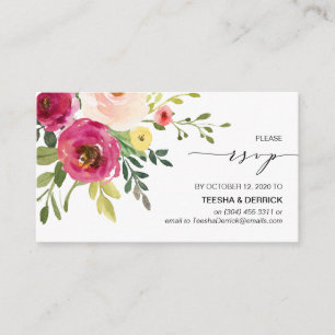 Carte D'accompagnement Flore rose vif, Police noire, Notre mariage RSVP
