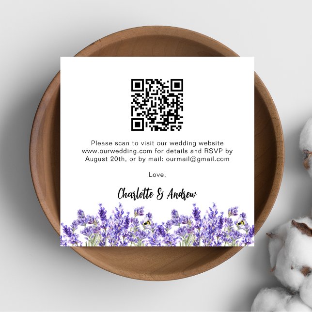 Carte D'accompagnement Flores de lavande code QR mariage RSVP (Créateur téléchargé)
