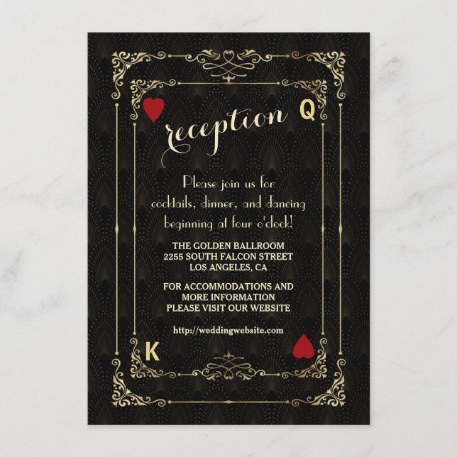 Carte D'accompagnement Floury Gold Art Deco Casino Détails sur le Mariage (Devant)