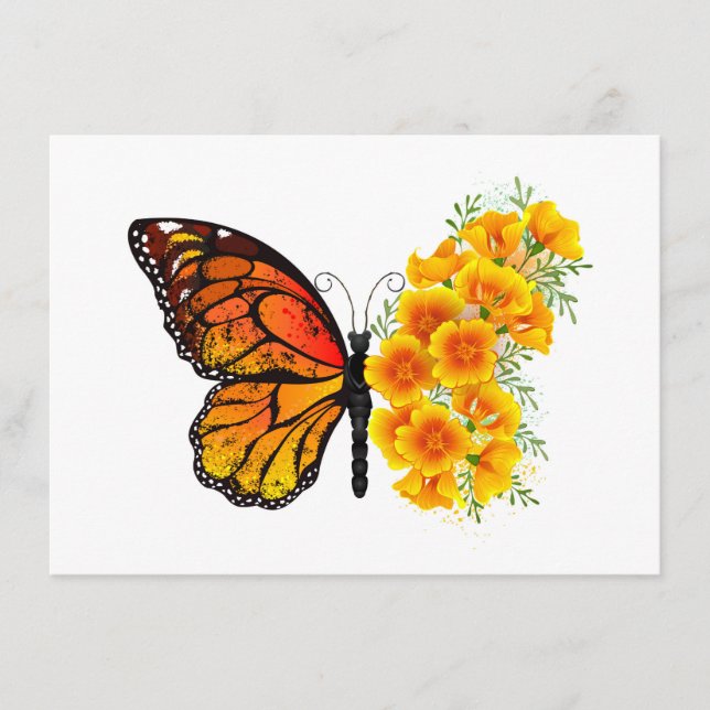 Carte D'accompagnement Flower Butterfly with Yellow California Poppy (Devant)