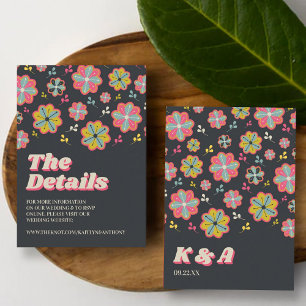 Carte D'accompagnement Flower Power 70's Retro Super Mariage détail