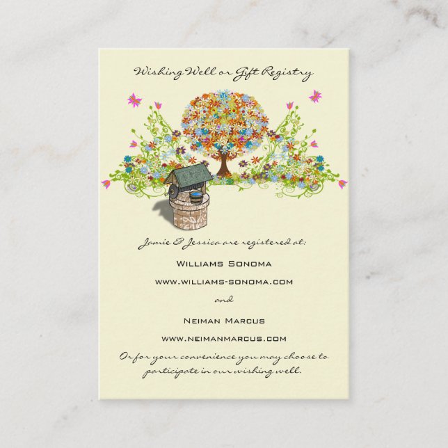 Carte D'accompagnement Flower Tree Wishing Well, site Web & Registre de c (Devant)