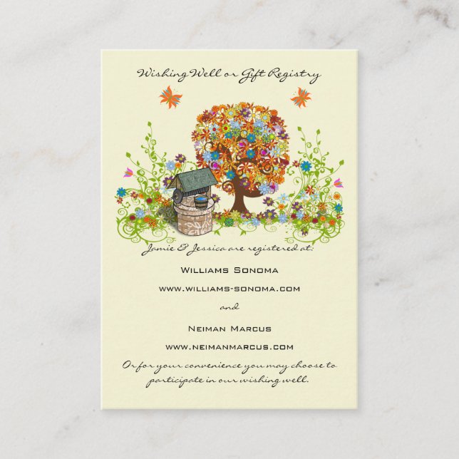 Carte D'accompagnement Flower Tree Wishing Well, site Web & Registre de c (Devant)
