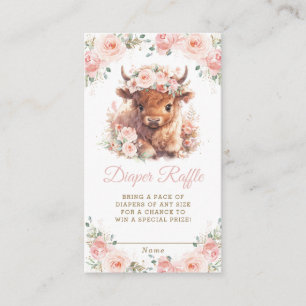 Carte D'accompagnement Fluffy Highland Cow rose Floral Babal Diaper Raffl