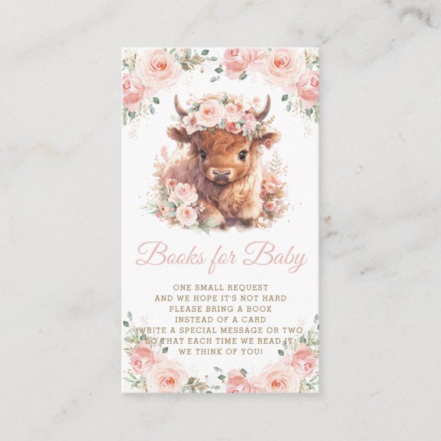 Carte D'accompagnement Fluffy Highland Cow Rose Floral Livres pour bébé (Devant)