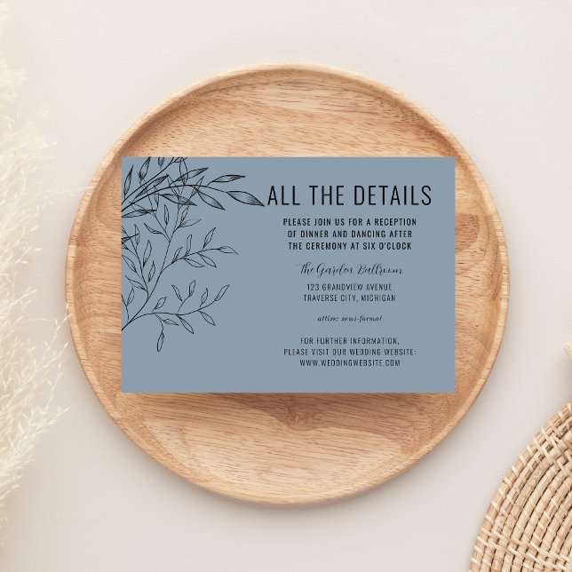 Carte D'accompagnement Foliage délicat | Dusty Blue | Détails du mariage (Créateur téléchargé)