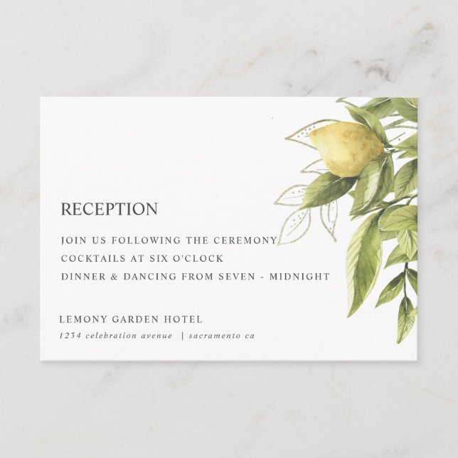 Carte D'accompagnement Foliage et citrons Green Chic RÉCEPTION DE MARIAGE (Devant)