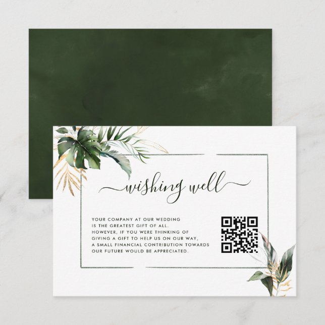 Carte D'accompagnement Foliage tropique - Voile verte avec code QR (Devant / Derrière)