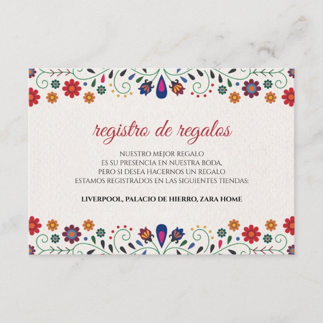 Carte D'accompagnement Folk Art Floral Botanical Fiesta Spanish Wedding (Devant)