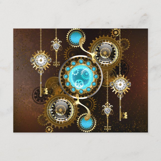 Carte D'accompagnement Fond rouillé Steampunk avec verres turquoise (Devant)