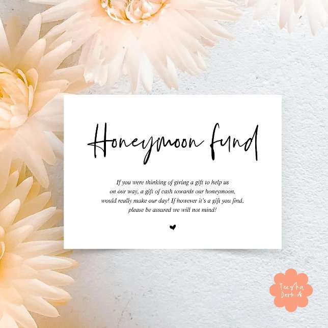 Carte D'accompagnement Fonds de lune de miel mariage (Wedding Honeymoon Wish Fund Cash Enclosure Card in Black and White)