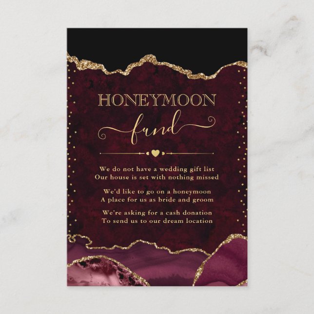 Carte D'accompagnement Fonds de lune de miel Mariage Red and Gold (Devant)