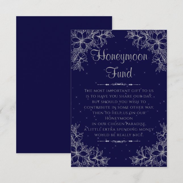 Carte D'accompagnement Fonds de lune de miel pour Mariage orné d'argent (Devant / Derrière)