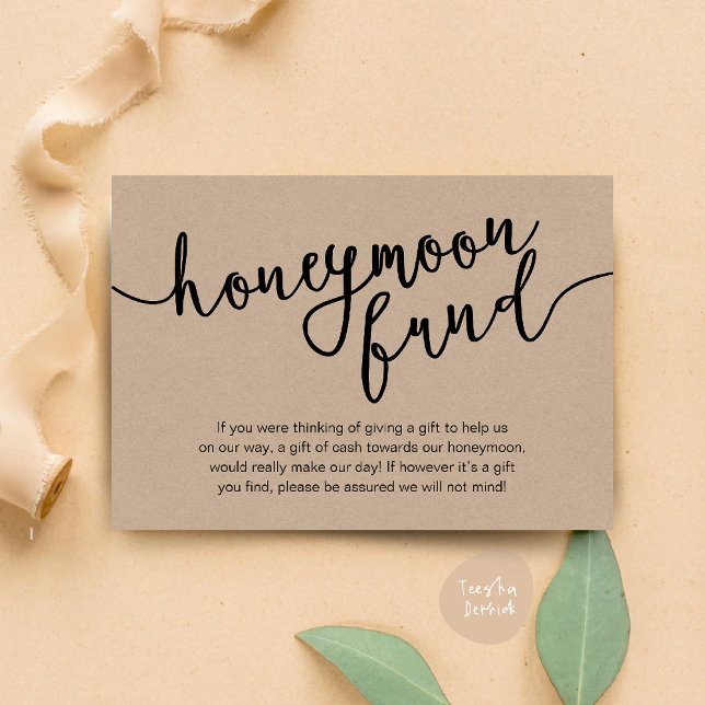 Carte D'accompagnement Fonds de lune de miel Souhaitez de l'argent compta (Honeymoon Fund Cash Wish, a note on gifts Enclosure Card Rustic Brown Kraft Background)