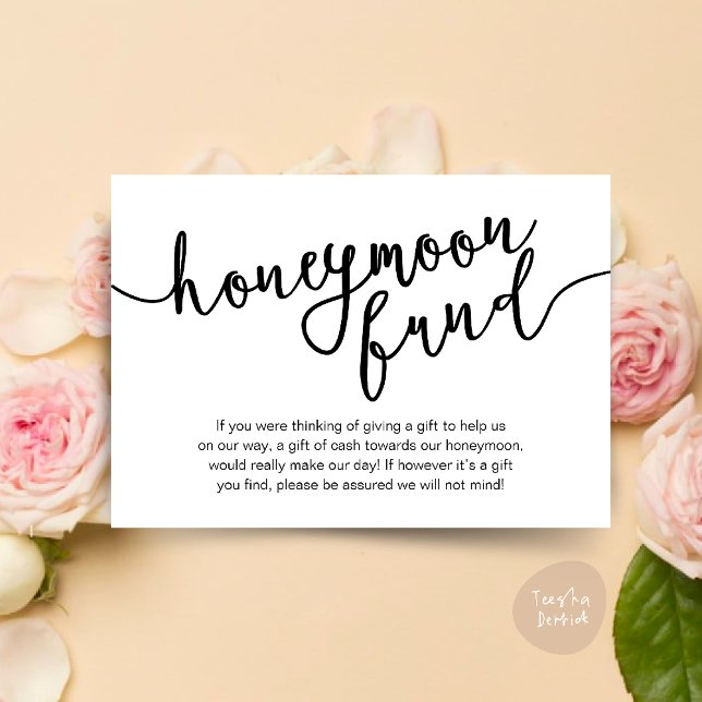 Carte D'accompagnement Fonds de lune de miel Souhaitez de l'argent compta (Honeymoon Fund Wish Cash, A note on gifts, Modern Rustic Modern Rustic Wedding Card Black White)