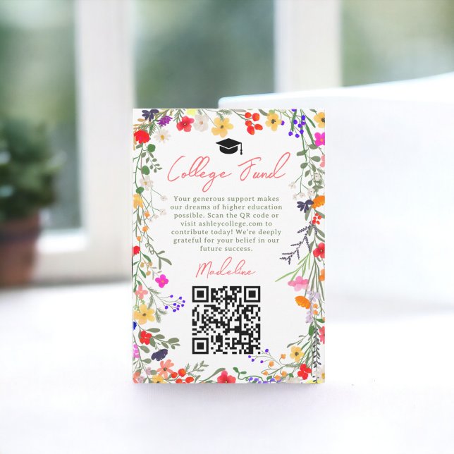 Carte D'accompagnement Fonds d'études de l'université des fleurs sauvages (Modern boho wild flowers graduation college fund enclosure card white)