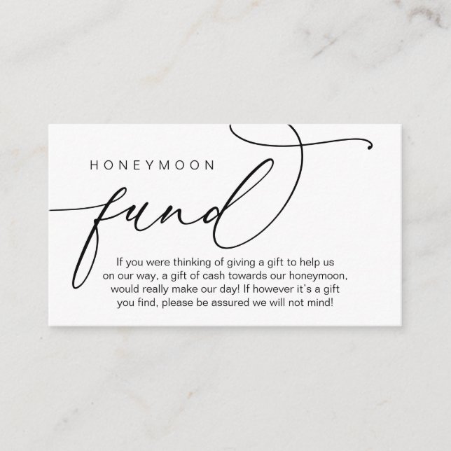 Carte D'accompagnement Fonds mariage Lune de Miel, Cadeaux en Espèces bie (Devant)