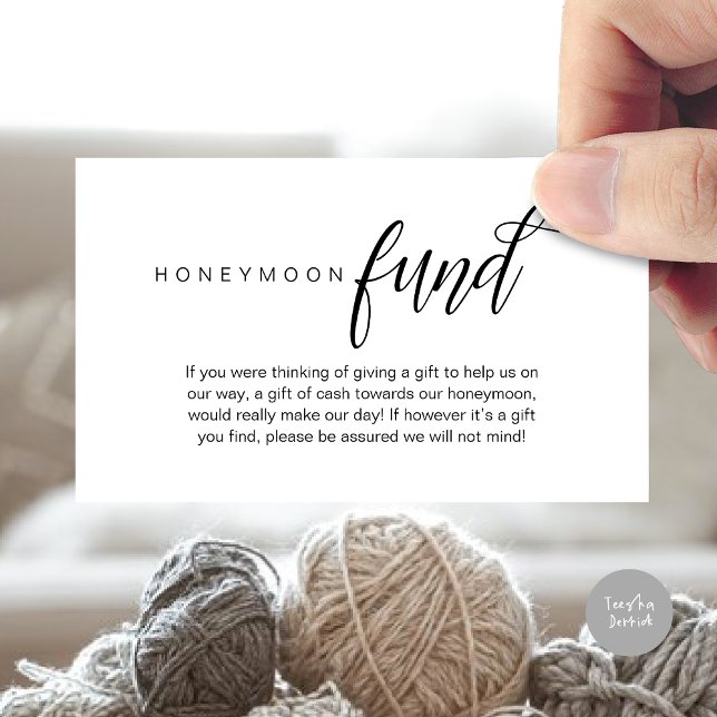 Carte D'accompagnement Fonds mariage Lune de Miel, Souhait, Espèces, Clas (Wedding Honeymoon Wish, Fund, Cash, Modern Classy Enclosure Card, Black White)