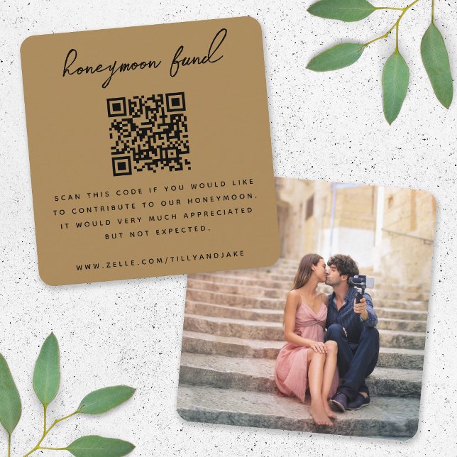 Carte D'accompagnement Fonds pour lune de miel | QR Code Mariage Registre (Créateur téléchargé)