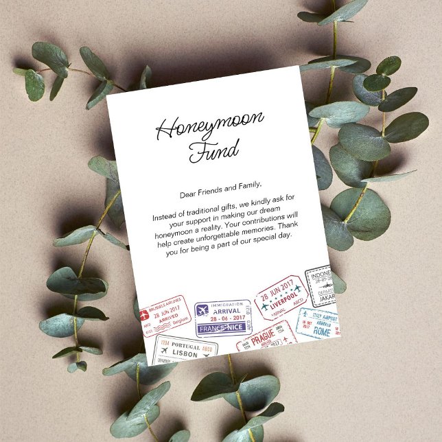 Carte D'accompagnement Fonds pour lune de miel Registre des Mariages Dema (Honeymoon Fund Wedding Registry Travel Request Enclosure Card)