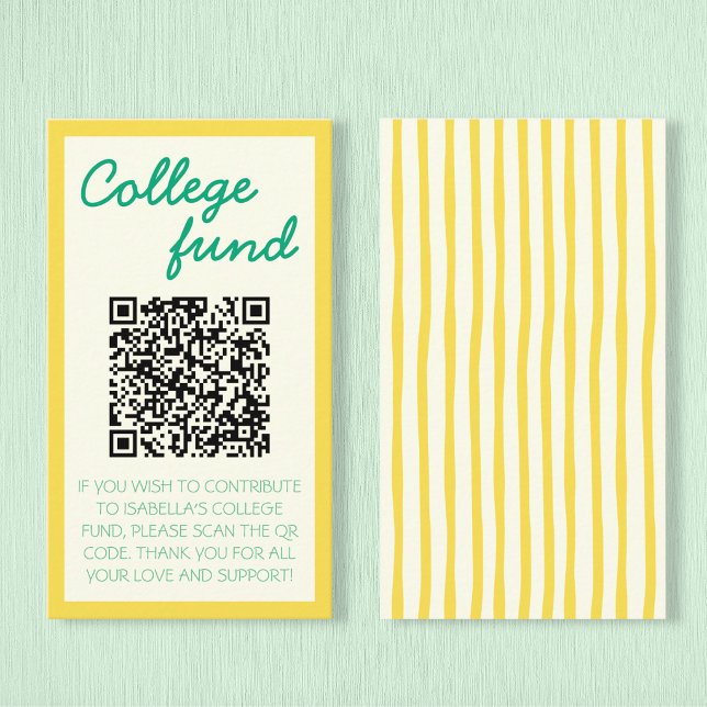 Carte D'accompagnement Fonds Universitaire Cadeau Jaune Vert Qr Code Remi (College Fund Yellow Green Gift Qr Code Graduation Enclosure Card)