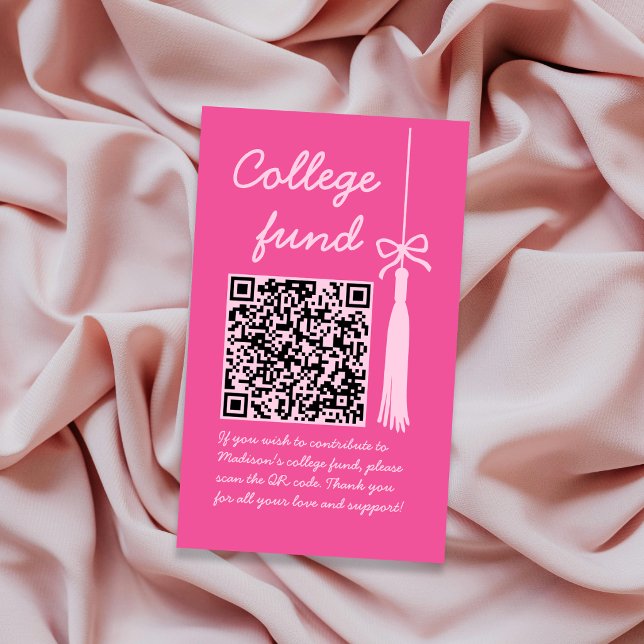 Carte D'accompagnement Fonds Universitaire Cadeau Rose Code Qr Remise des (College Fund Pink Gift Qr Code Graduation Enclosure Card)