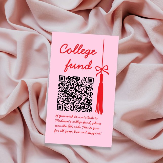 Carte D'accompagnement Fonds Universitaire Cadeau Rose Et Rouge Code Qr R (College Fund Pink & Red Gift Qr Code Graduation Enclosure Card)